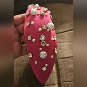 Pink headband rhinestones & pearls